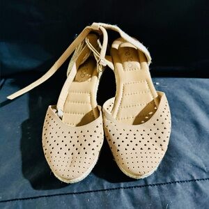 Neutral Beige Perforated Espadrille Flats - Women